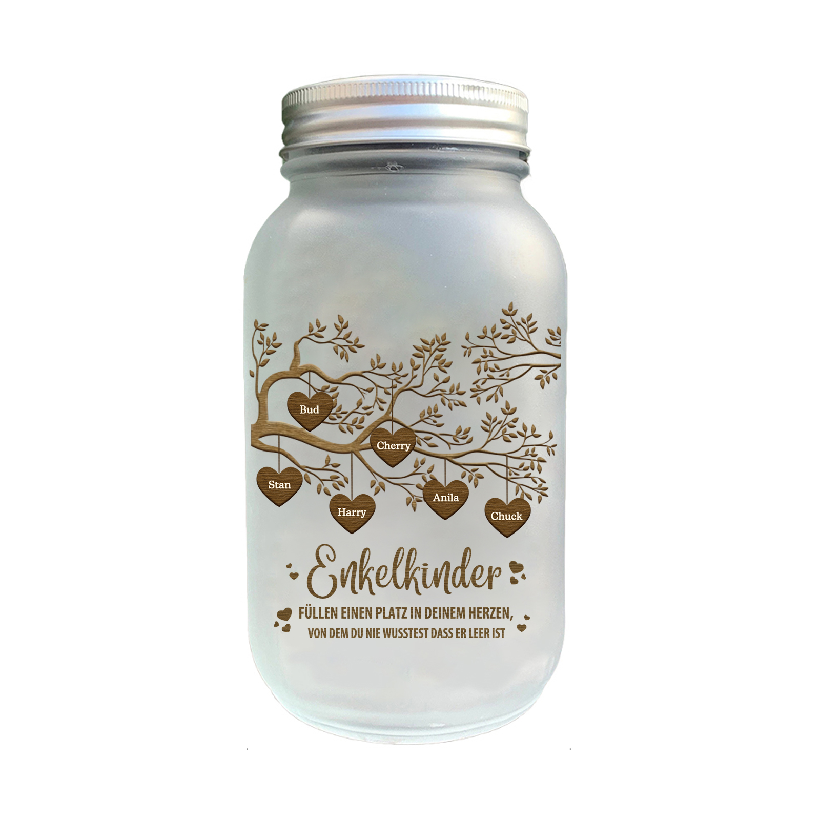 Personalisierte 6 Namen & 2 Texte Familienbaum Licht Glasflaschen-Enkelkinder für Oma/Opa/Mama/Papa