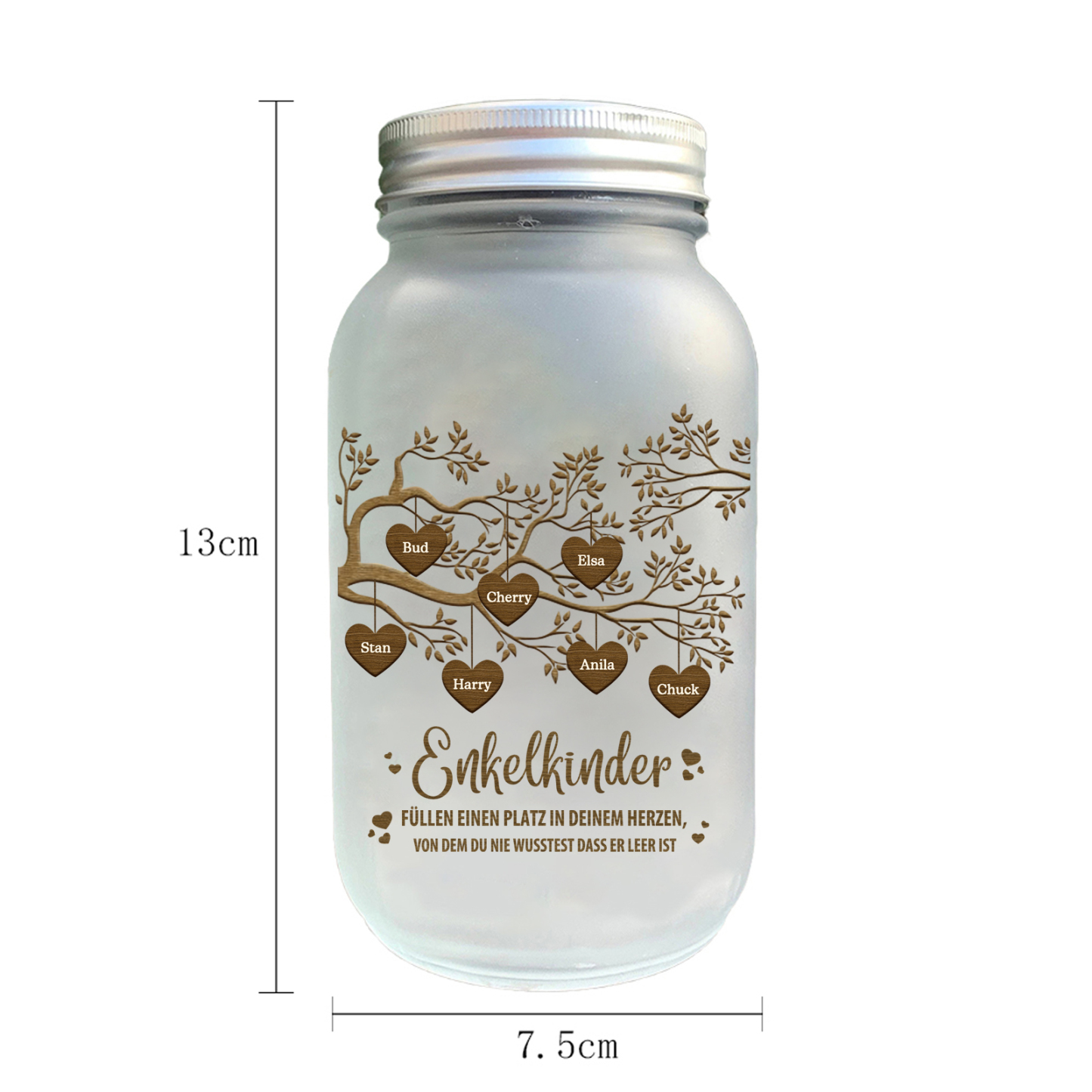 Personalisierte 7 Namen & 2 Texte Familienbaum Licht Glasflaschen-Enkelkinder für Oma/Opa/Mama/Papa