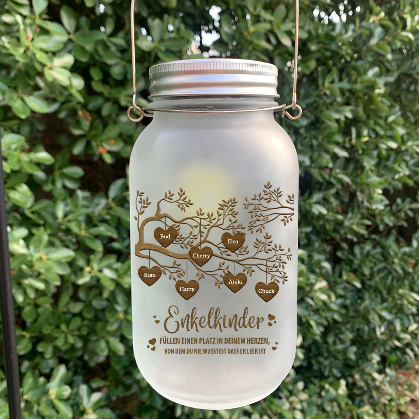 Personalisierte 7 Namen & 2 Texte Familienbaum Licht Glasflaschen-Enkelkinder für Oma/Opa/Mama/Papa