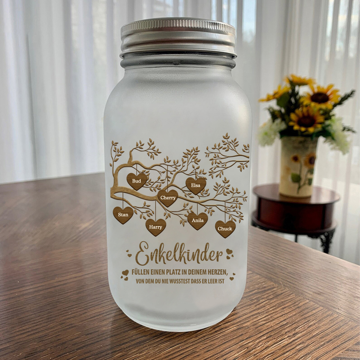 Personalisierte 7 Namen & 2 Texte Familienbaum Licht Glasflaschen-Enkelkinder für Oma/Opa/Mama/Papa