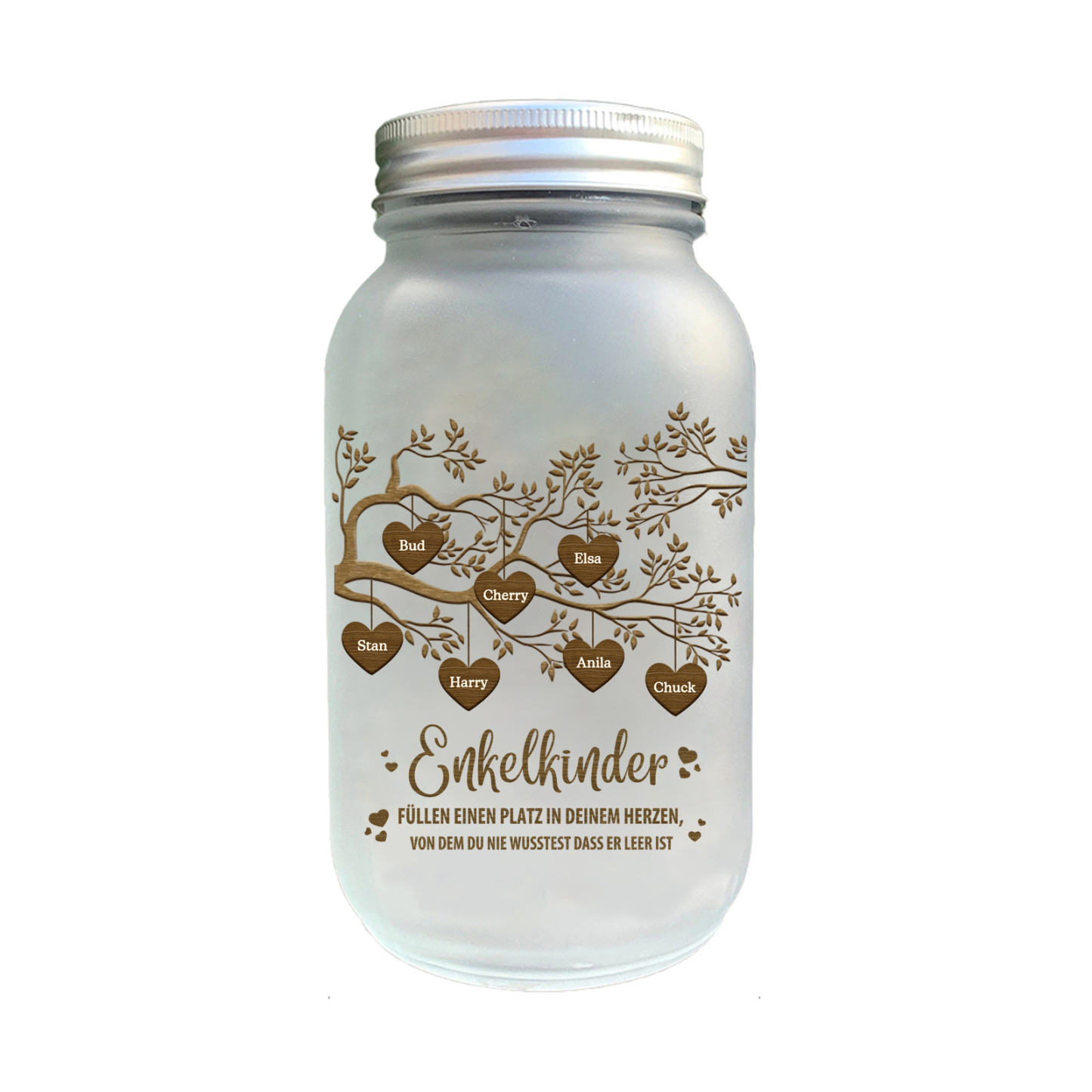 Personalisierte 7 Namen & 2 Texte Familienbaum Licht Glasflaschen-Enkelkinder für Oma/Opa/Mama/Papa
