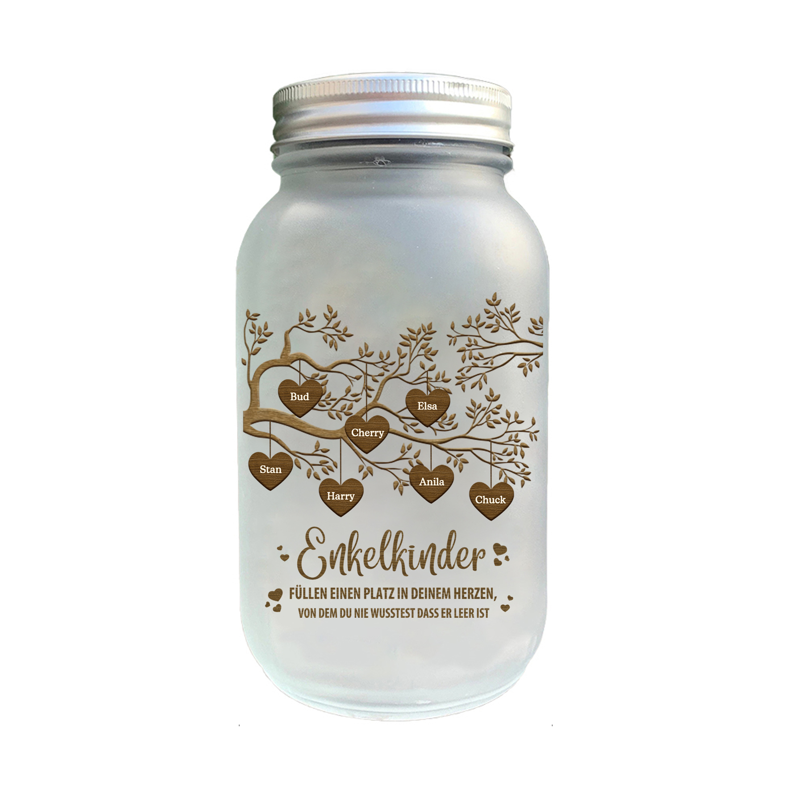Personalisierte 7 Namen & 2 Texte Familienbaum Licht Glasflaschen-Enkelkinder für Oma/Opa/Mama/Papa