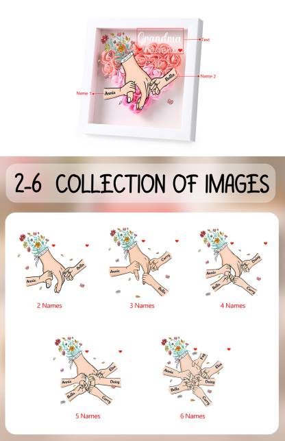 Mama Dichtetafelrahmen Deko-Personalisierbare 1-6 Namen - Hand in Hand - Blume Ornament für Mutter-Diese tolle Mama gehört zu....