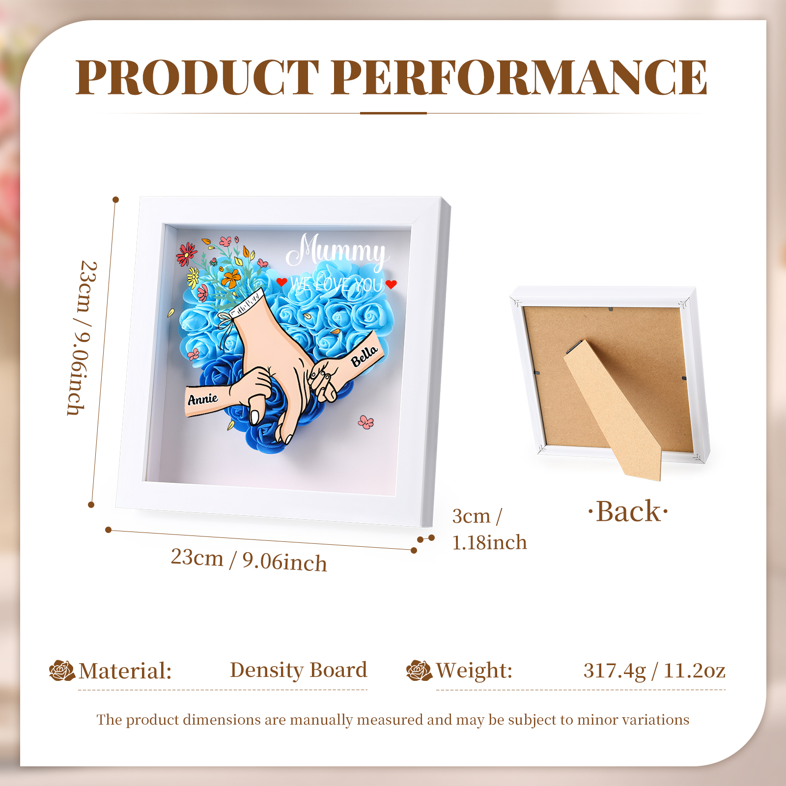 Mama Dichtetafelrahmen Deko-Personalisierbare 1-6 Namen - Hand in Hand - Blume Ornament für Mutter-Diese tolle Mama gehört zu....