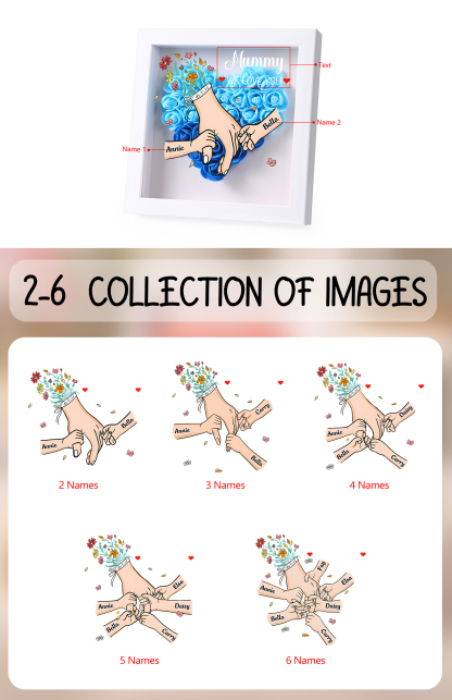 Mama Dichtetafelrahmen Deko-Personalisierbare 1-6 Namen - Hand in Hand - Blume Ornament für Mutter-Diese tolle Mama gehört zu....