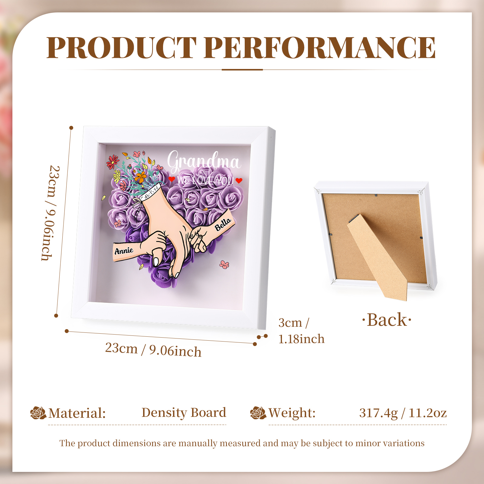 Mama Dichtetafelrahmen Deko-Personalisierbare 1-6 Namen - Hand in Hand - Blume Ornament für Mutter-Diese tolle Mama gehört zu....