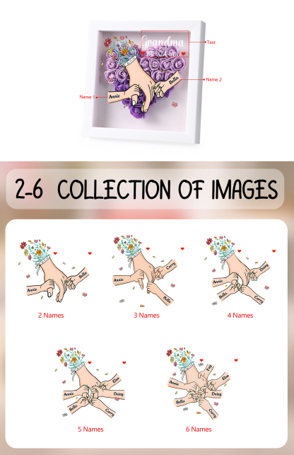 Mama Dichtetafelrahmen Deko-Personalisierbare 1-6 Namen - Hand in Hand - Blume Ornament für Mutter-Diese tolle Mama gehört zu....