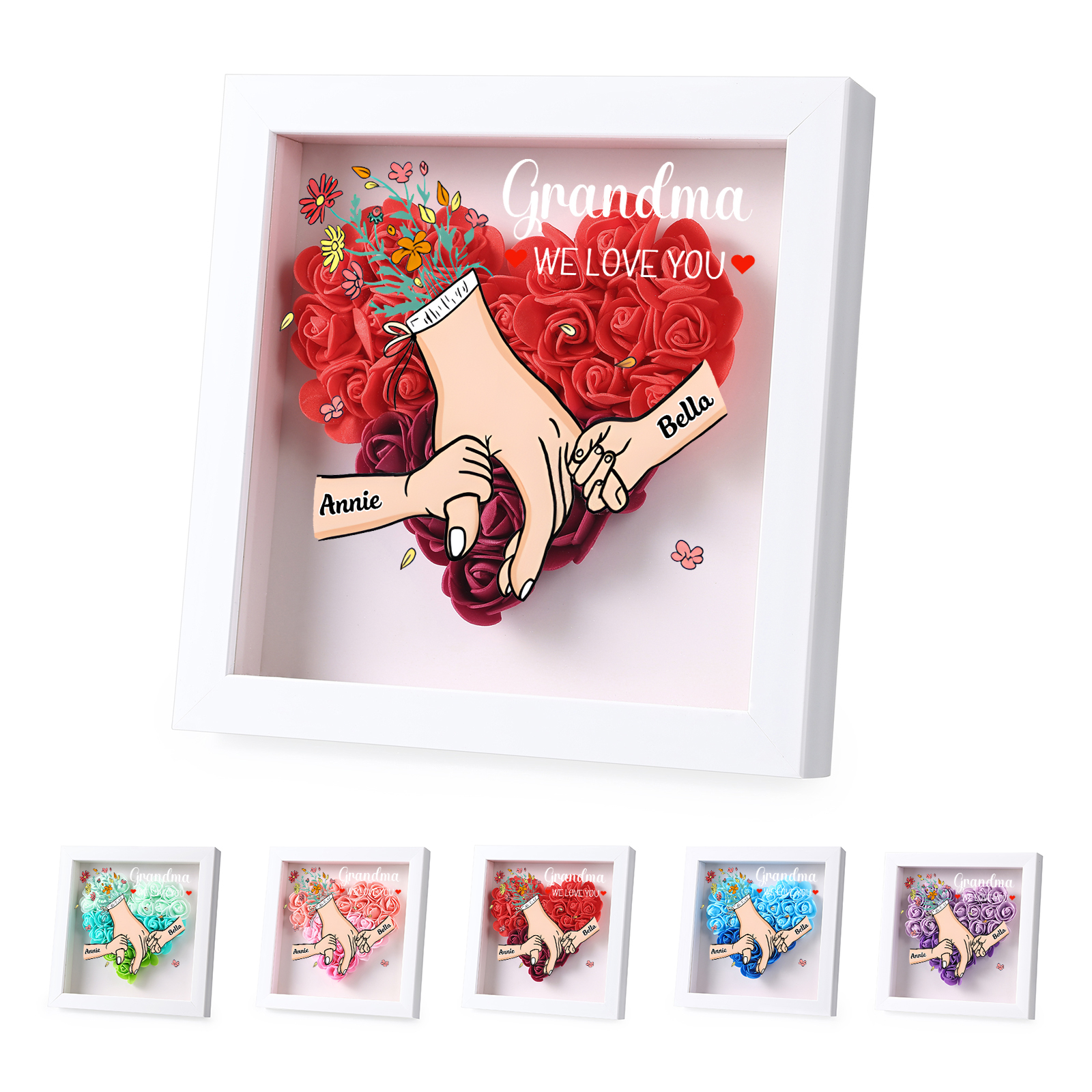 Mama Dichtetafelrahmen Deko-Personalisierbare 1-6 Namen - Hand in Hand - Blume Ornament für Mutter-Diese tolle Mama gehört zu....