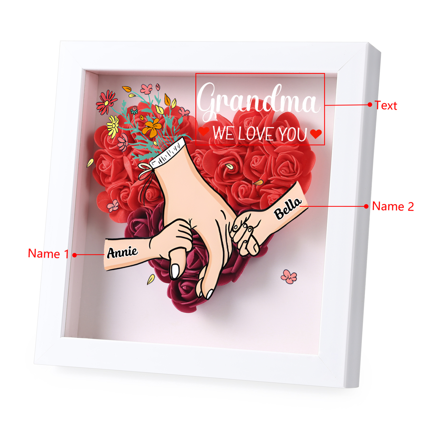 Mama Dichtetafelrahmen Deko-Personalisierbare 1-6 Namen - Hand in Hand - Blume Ornament für Mutter-Diese tolle Mama gehört zu....