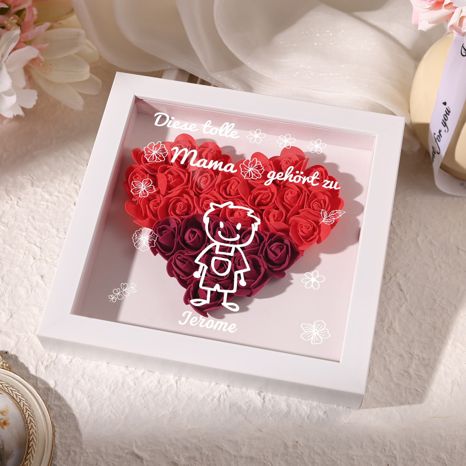 Mama Dichtetafelrahmen Deko-Personalisierbare 1 Name & Muster Blume Ornament für Mutter