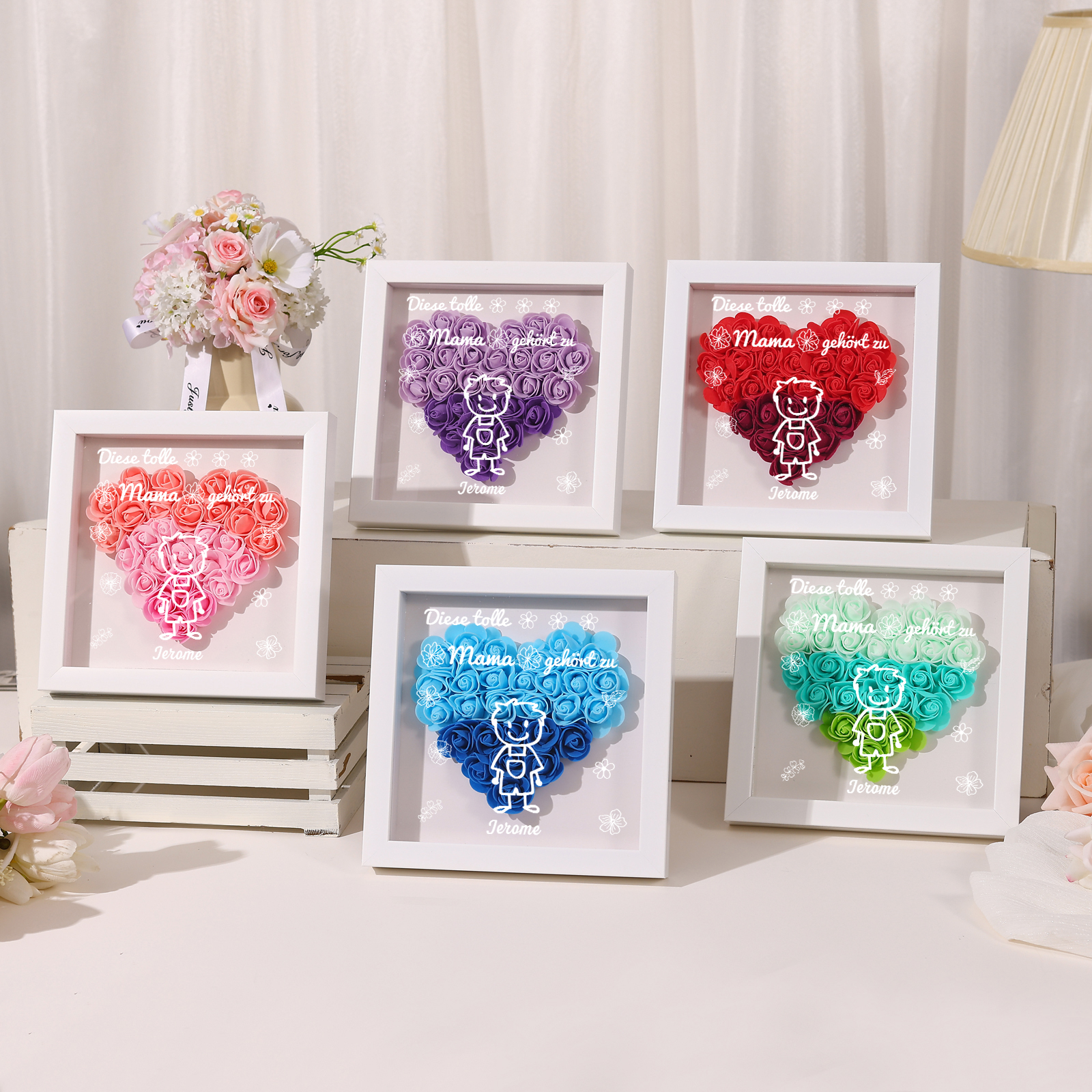 Mama Dichtetafelrahmen Deko-Personalisierbare 1 Name & Muster Blume Ornament für Mutter