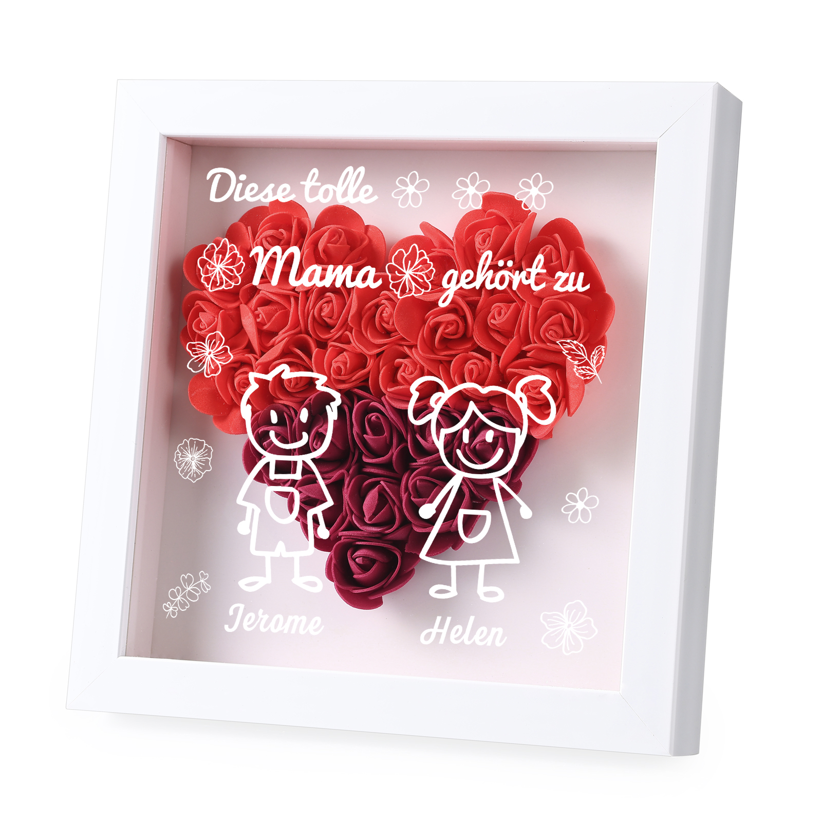Mama Dichtetafelrahmen Deko-Personalisierbare 2 Namen & Muster Blume Ornament für Mutter-Diese tolle Mama gehört zu....