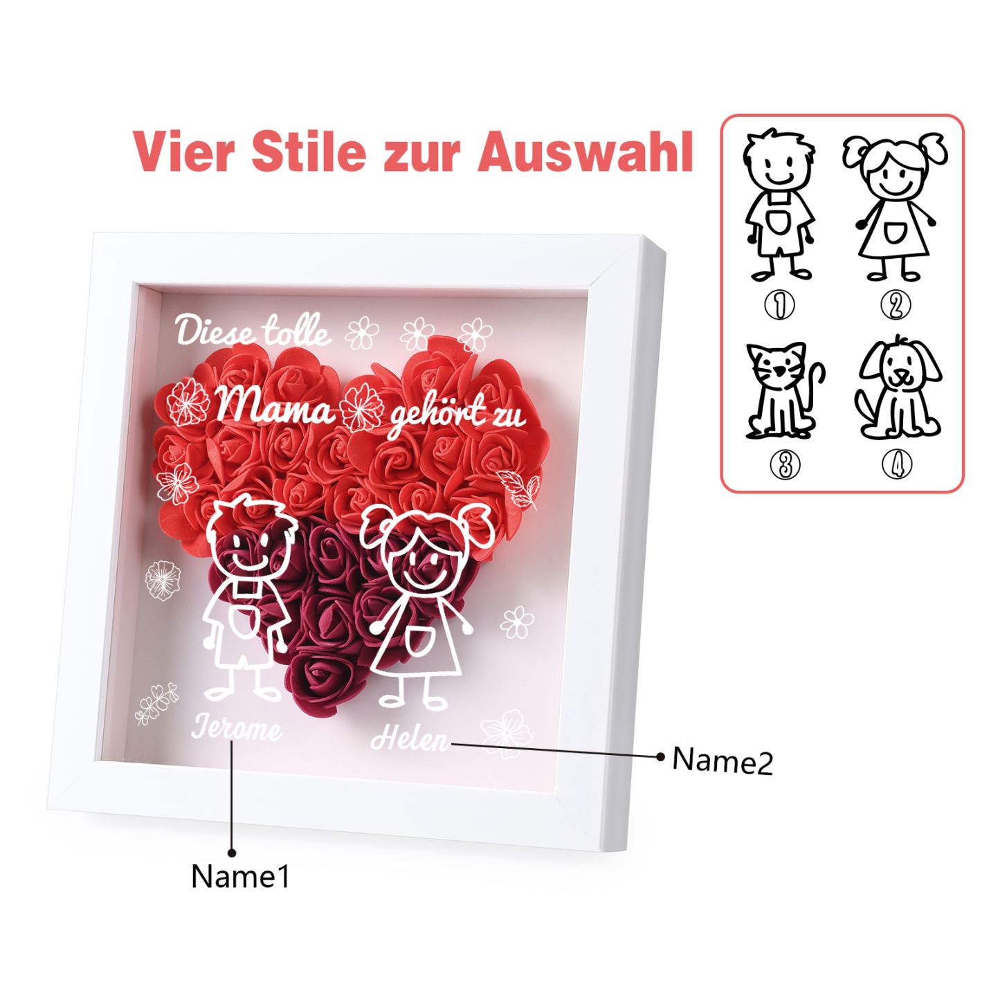 Mama Dichtetafelrahmen Deko-Personalisierbare 2 Namen & Muster Blume Ornament für Mutter-Diese tolle Mama gehört zu....