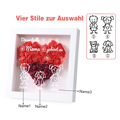 Mama Dichtetafelrahmen Deko-Personalisierbare 3 Namen & Muster Blume Ornament für Mutter-Diese tolle Mama gehört zu....