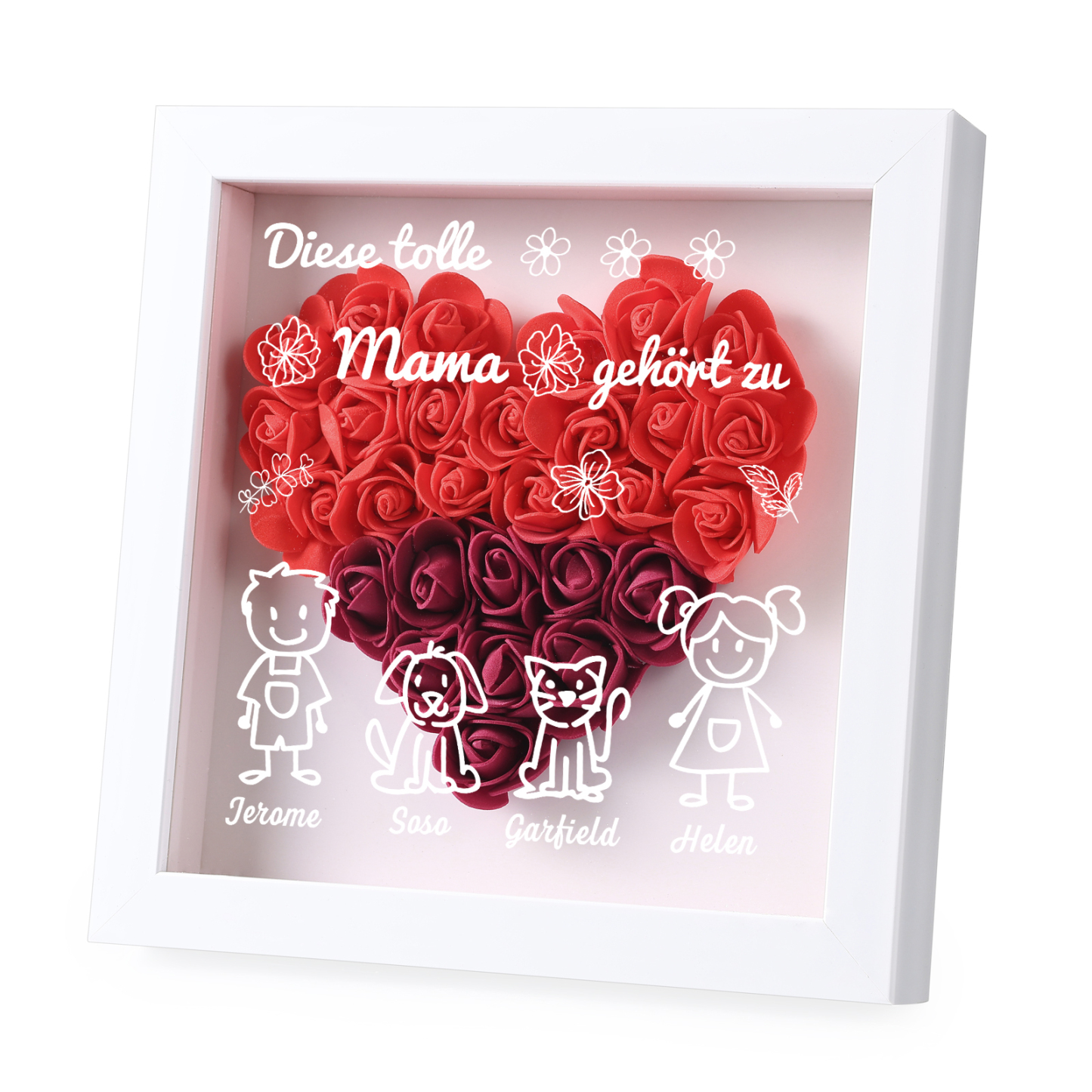 Mama Dichtetafelrahmen Deko-Personalisierbare 4 Namen & Muster Blume Ornament für Mutter-Diese tolle Mama gehört zu....