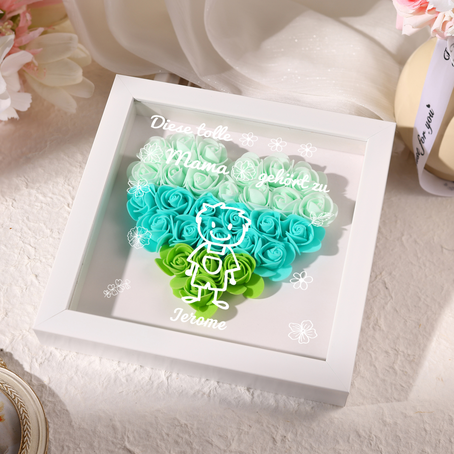 Mama Dichtetafelrahmen Deko-Personalisierbare 1 Name & Muster Blume Ornament für Mutter