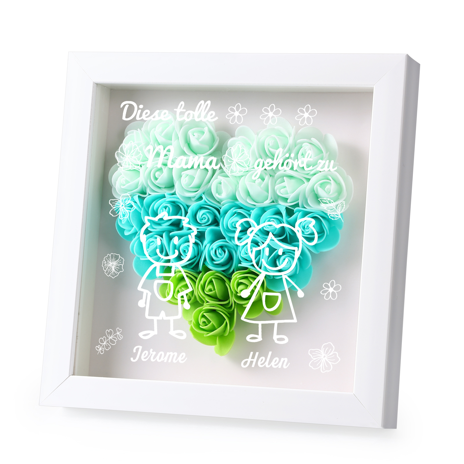 Mama Dichtetafelrahmen Deko-Personalisierbare 2 Namen & Muster Blume Ornament für Mutter-Diese tolle Mama gehört zu....