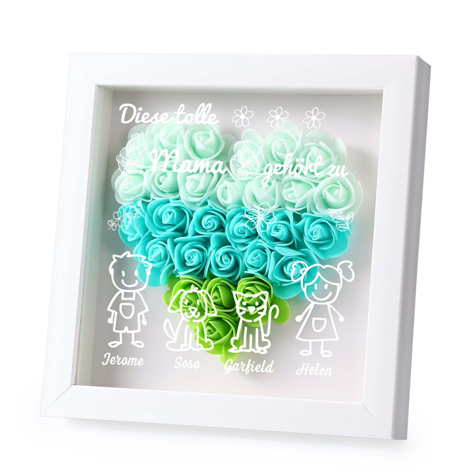 Mama Dichtetafelrahmen Deko-Personalisierbare 4 Namen & Muster Blume Ornament für Mutter-Diese tolle Mama gehört zu....