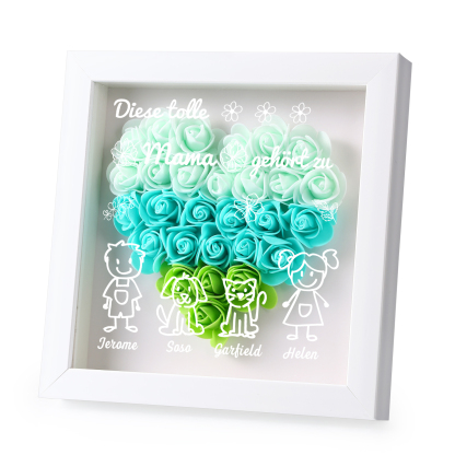 Mama Dichtetafelrahmen Deko-Personalisierbare 4 Namen & Muster Blume Ornament für Mutter-Diese tolle Mama gehört zu....