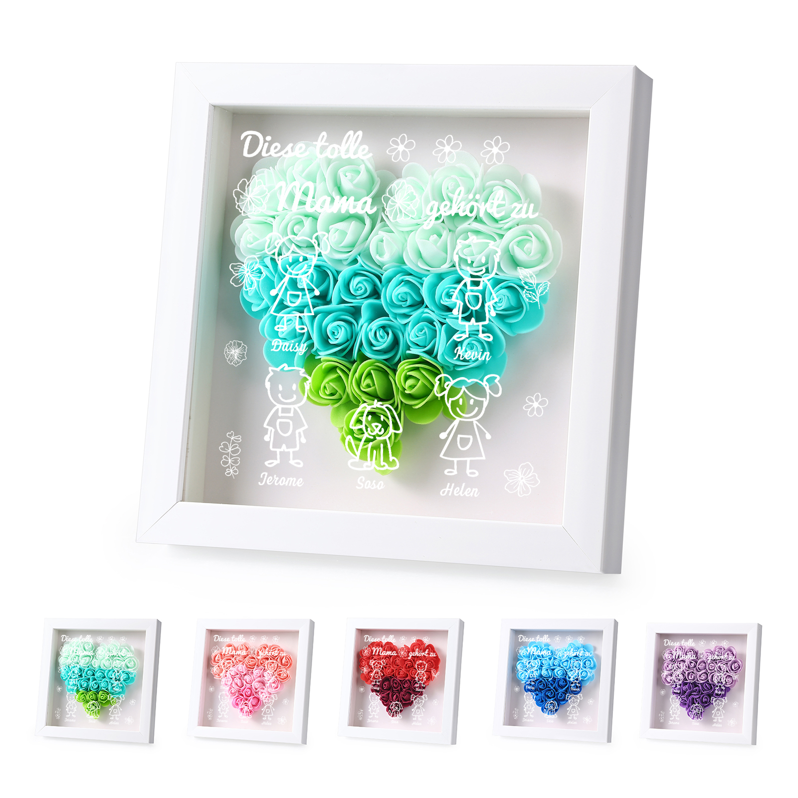 Mama Dichtetafelrahmen Deko-Personalisierbare 5 Namen & Muster Blume Ornament für Mutter-Diese tolle Mama gehört zu....
