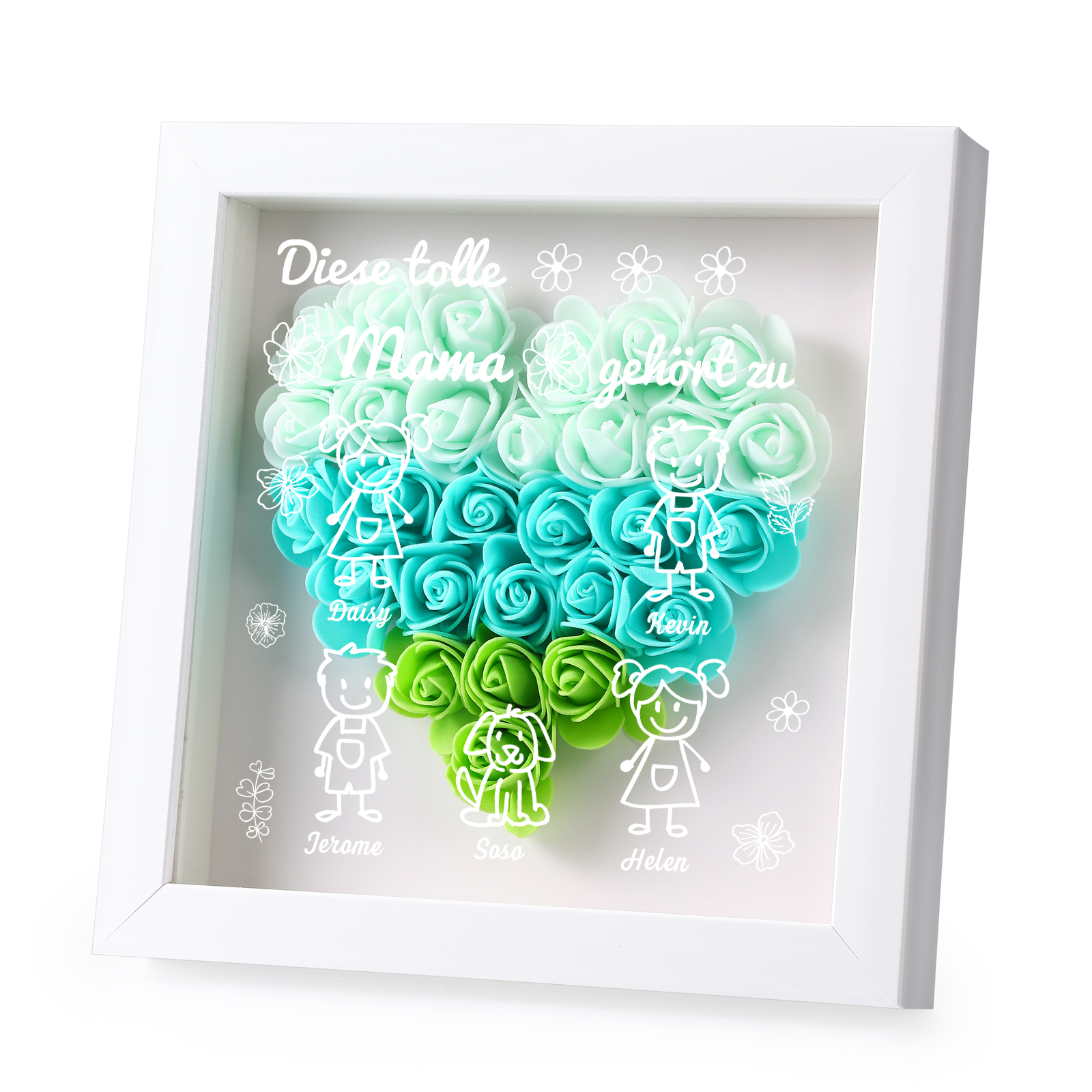 Mama Dichtetafelrahmen Deko-Personalisierbare 5 Namen & Muster Blume Ornament für Mutter-Diese tolle Mama gehört zu....