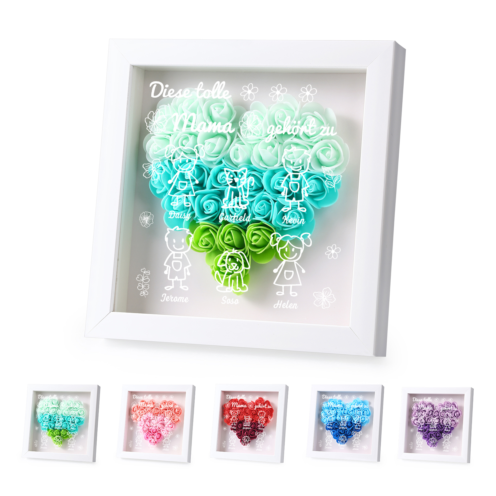 Mama Dichtetafelrahmen Deko-Personalisierbare 6 Namen & Muster Blume Ornament für Mutter-Diese tolle Mama gehört zu....
