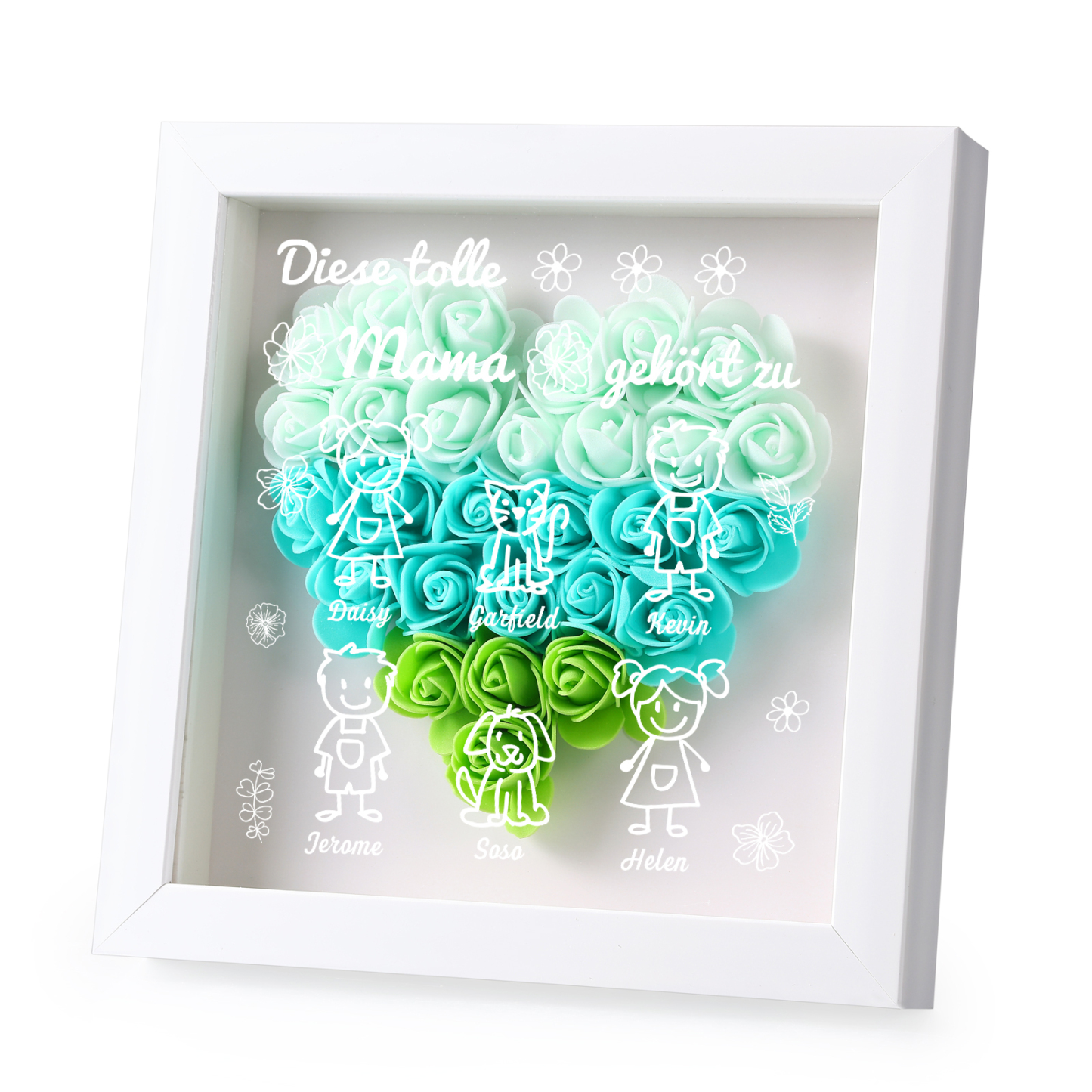 Mama Dichtetafelrahmen Deko-Personalisierbare 6 Namen & Muster Blume Ornament für Mutter-Diese tolle Mama gehört zu....