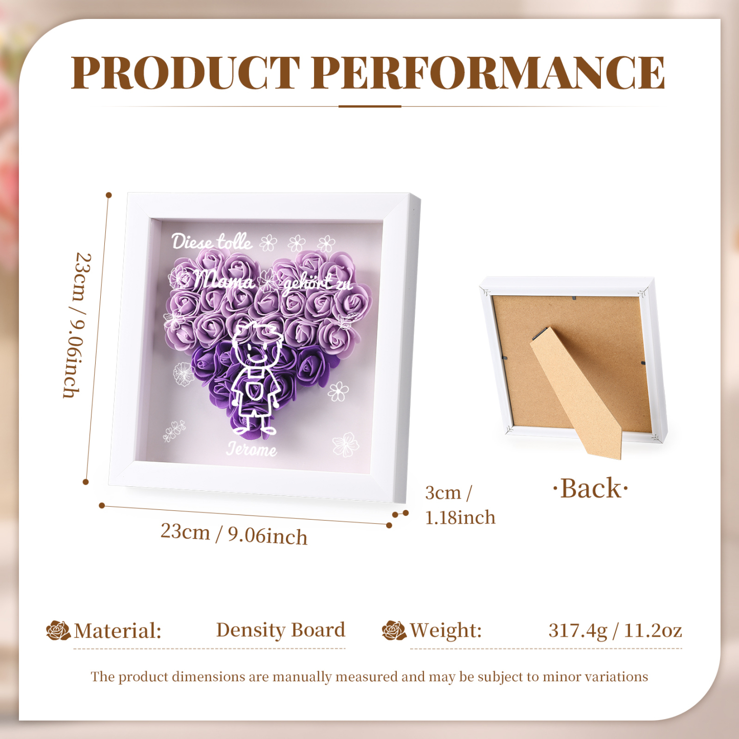 Mama Dichtetafelrahmen Deko-Personalisierbare 1 Name & Muster Blume Ornament für Mutter