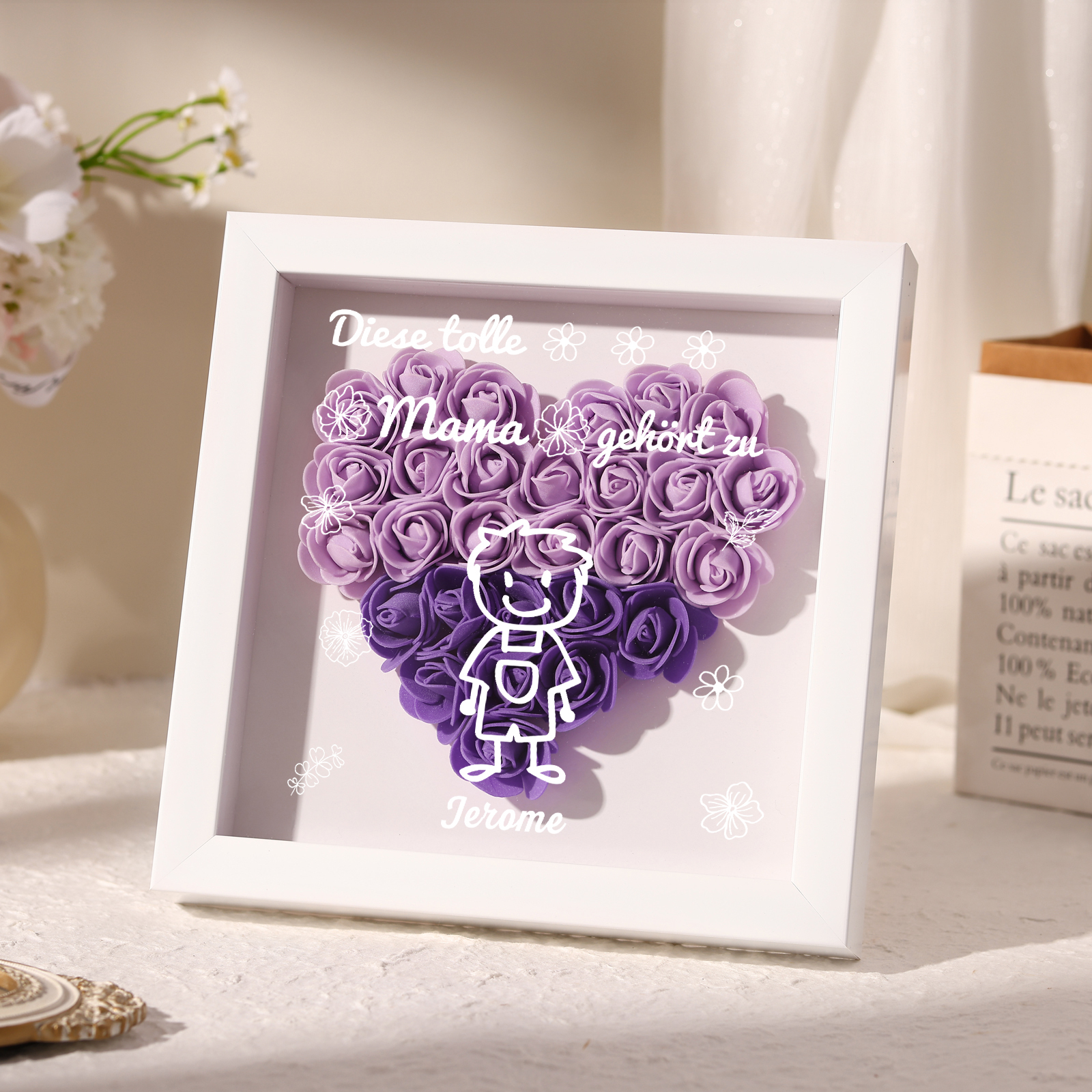 Mama Dichtetafelrahmen Deko-Personalisierbare 1 Name & Muster Blume Ornament für Mutter