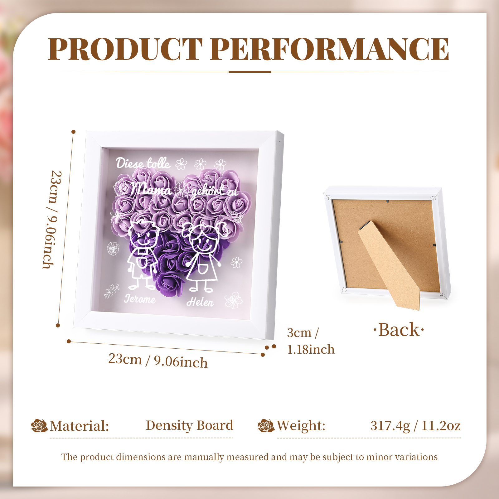 Mama Dichtetafelrahmen Deko-Personalisierbare 2 Namen & Muster Blume Ornament für Mutter-Diese tolle Mama gehört zu....