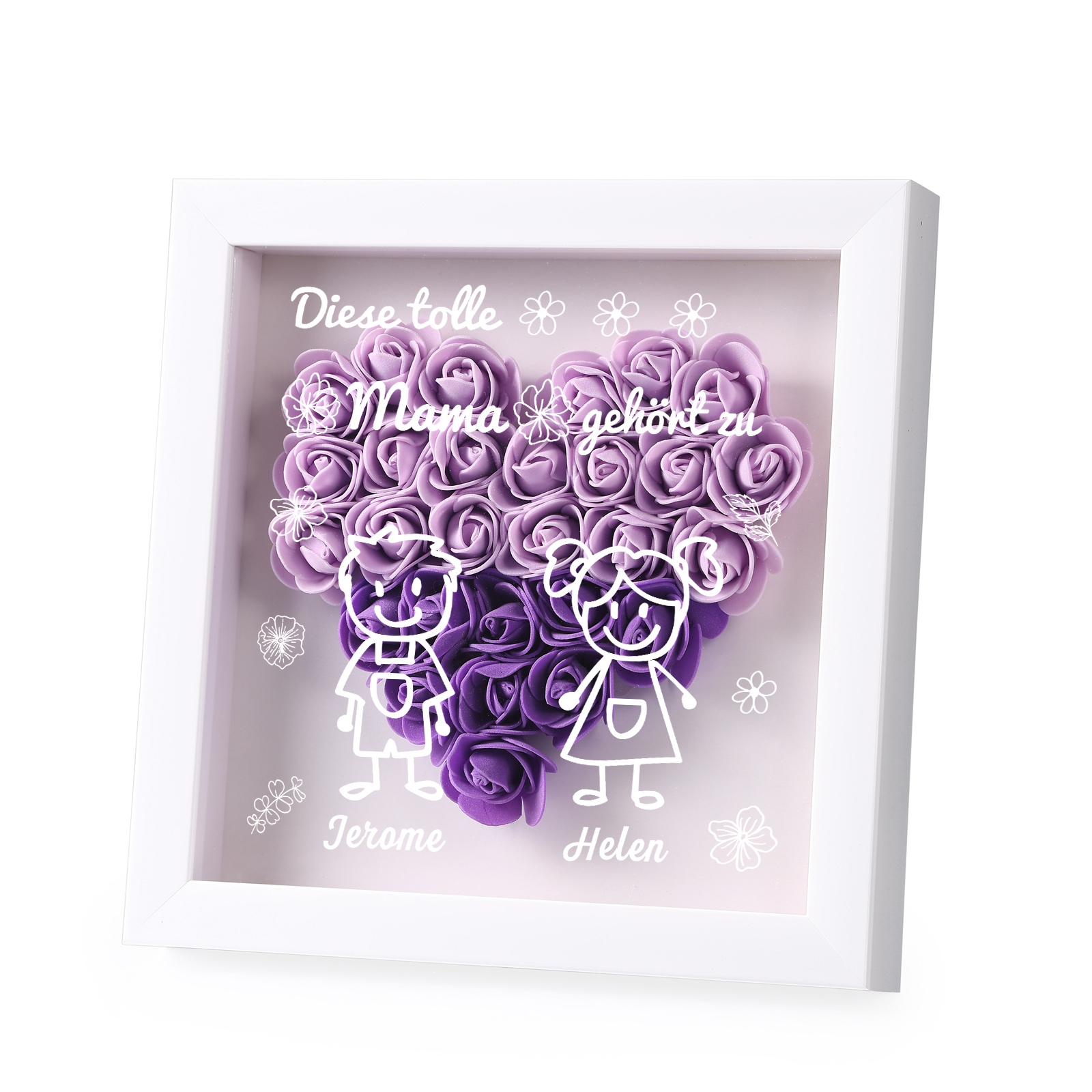 Mama Dichtetafelrahmen Deko-Personalisierbare 2 Namen & Muster Blume Ornament für Mutter-Diese tolle Mama gehört zu....