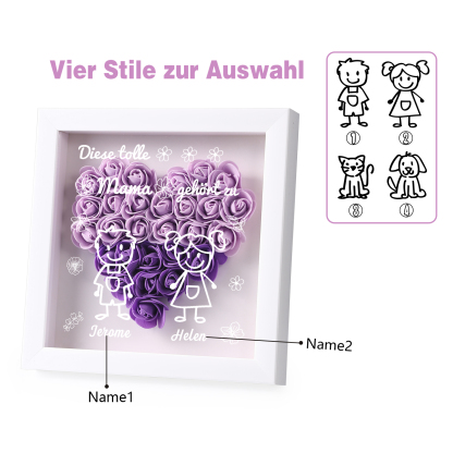 Mama Dichtetafelrahmen Deko-Personalisierbare 2 Namen & Muster Blume Ornament für Mutter-Diese tolle Mama gehört zu....