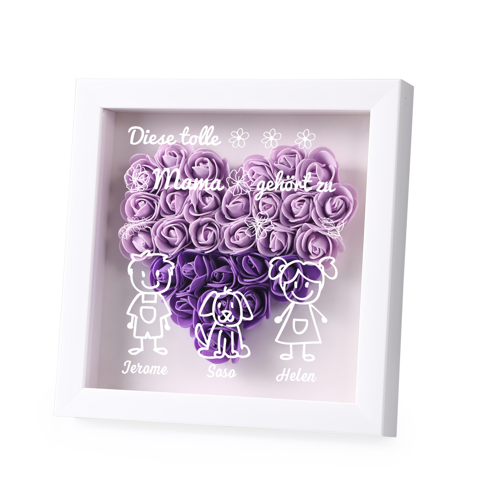 Mama Dichtetafelrahmen Deko-Personalisierbare 3 Namen & Muster Blume Ornament für Mutter-Diese tolle Mama gehört zu....