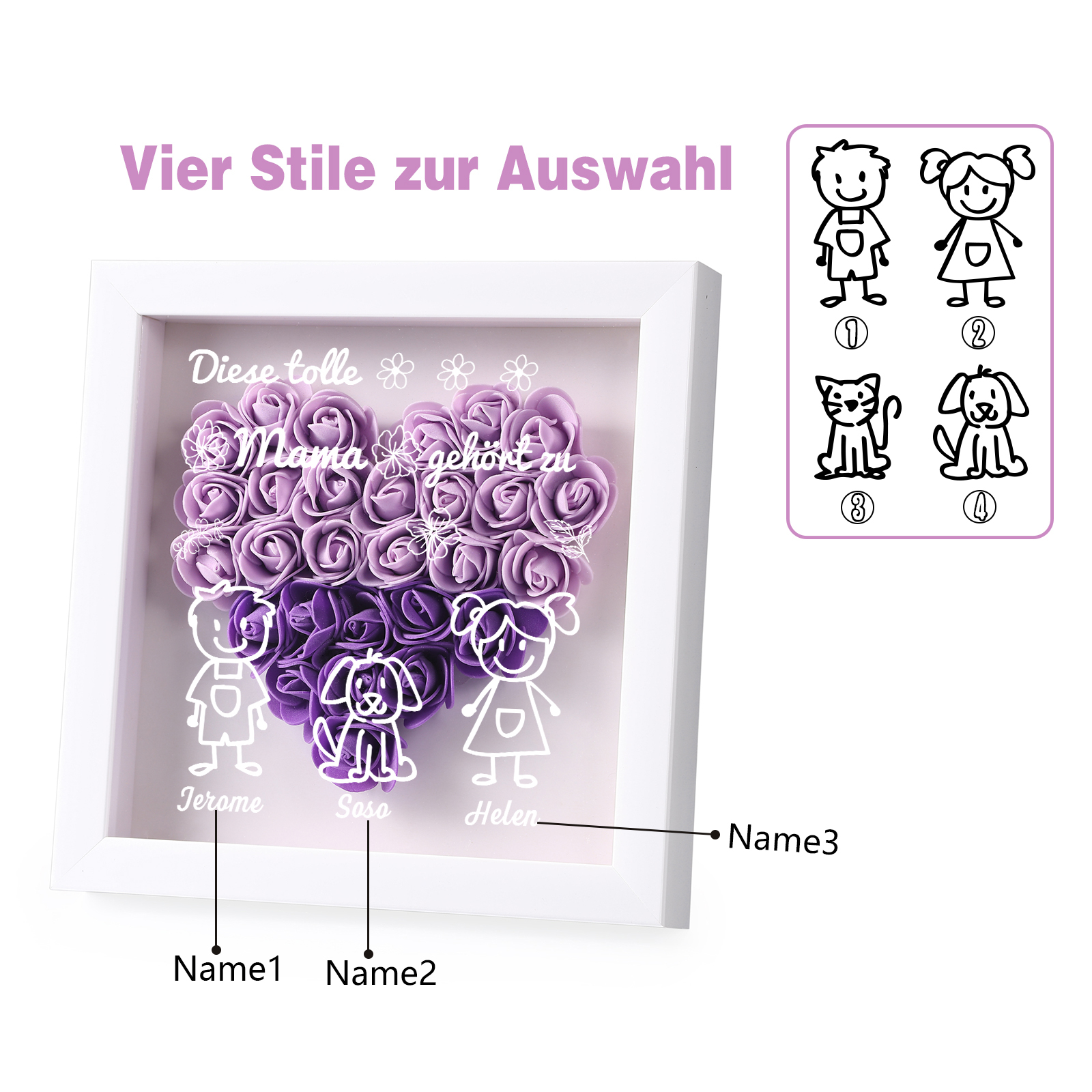 Mama Dichtetafelrahmen Deko-Personalisierbare 3 Namen & Muster Blume Ornament für Mutter-Diese tolle Mama gehört zu....