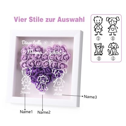 Mama Dichtetafelrahmen Deko-Personalisierbare 3 Namen & Muster Blume Ornament für Mutter-Diese tolle Mama gehört zu....