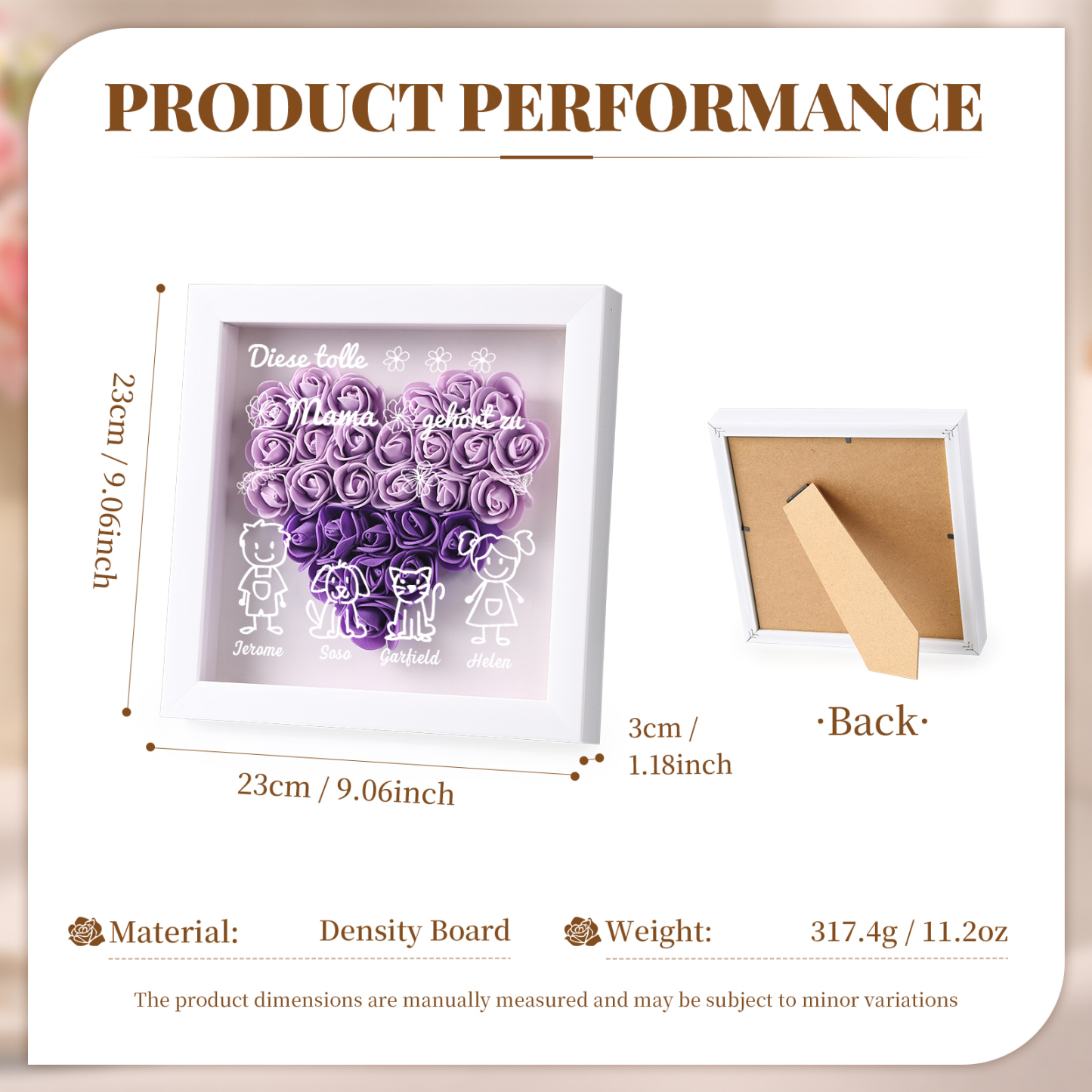 Mama Dichtetafelrahmen Deko-Personalisierbare 4 Namen & Muster Blume Ornament für Mutter-Diese tolle Mama gehört zu....