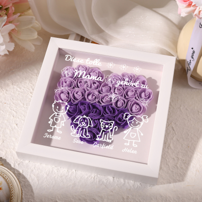 Mama Dichtetafelrahmen Deko-Personalisierbare 4 Namen & Muster Blume Ornament für Mutter-Diese tolle Mama gehört zu....
