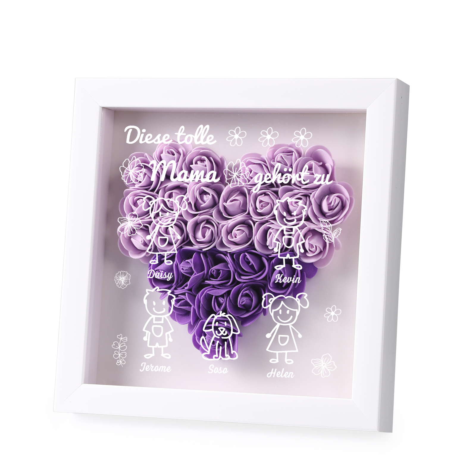 Mama Dichtetafelrahmen Deko-Personalisierbare 5 Namen & Muster Blume Ornament für Mutter-Diese tolle Mama gehört zu....