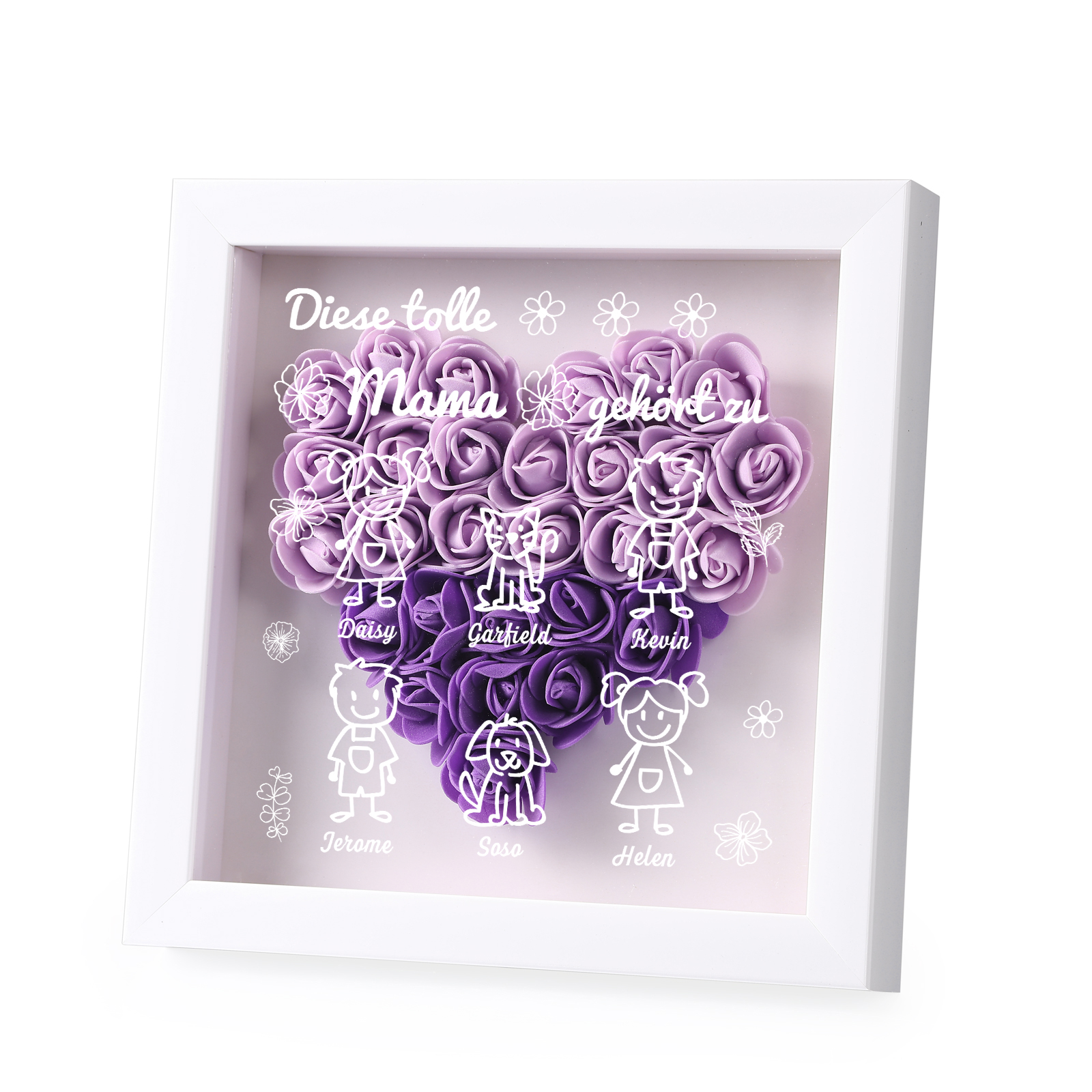 Mama Dichtetafelrahmen Deko-Personalisierbare 6 Namen & Muster Blume Ornament für Mutter-Diese tolle Mama gehört zu....