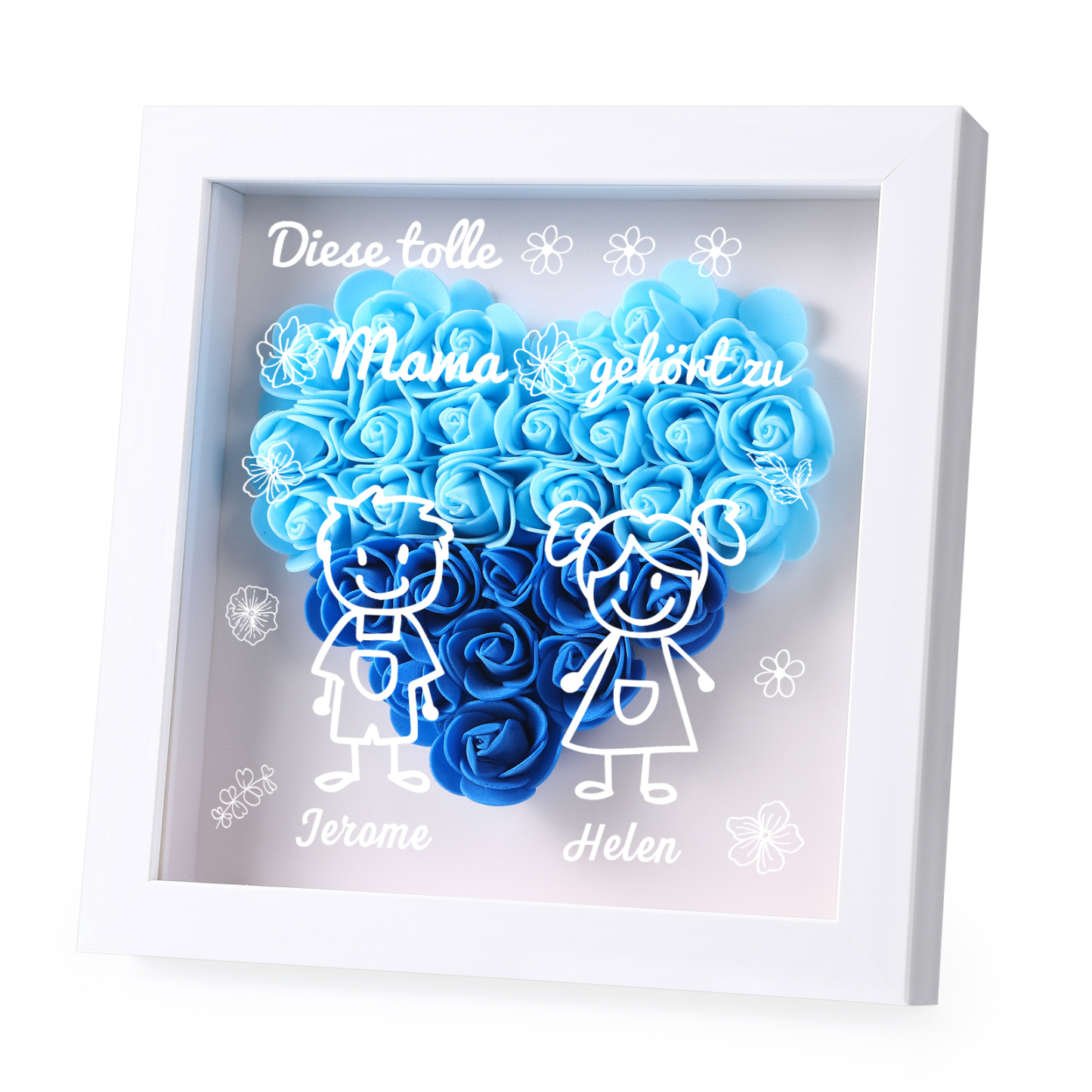 Mama Dichtetafelrahmen Deko-Personalisierbare 2 Namen & Muster Blume Ornament für Mutter-Diese tolle Mama gehört zu....