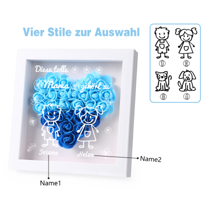 Mama Dichtetafelrahmen Deko-Personalisierbare 2 Namen & Muster Blume Ornament für Mutter-Diese tolle Mama gehört zu....