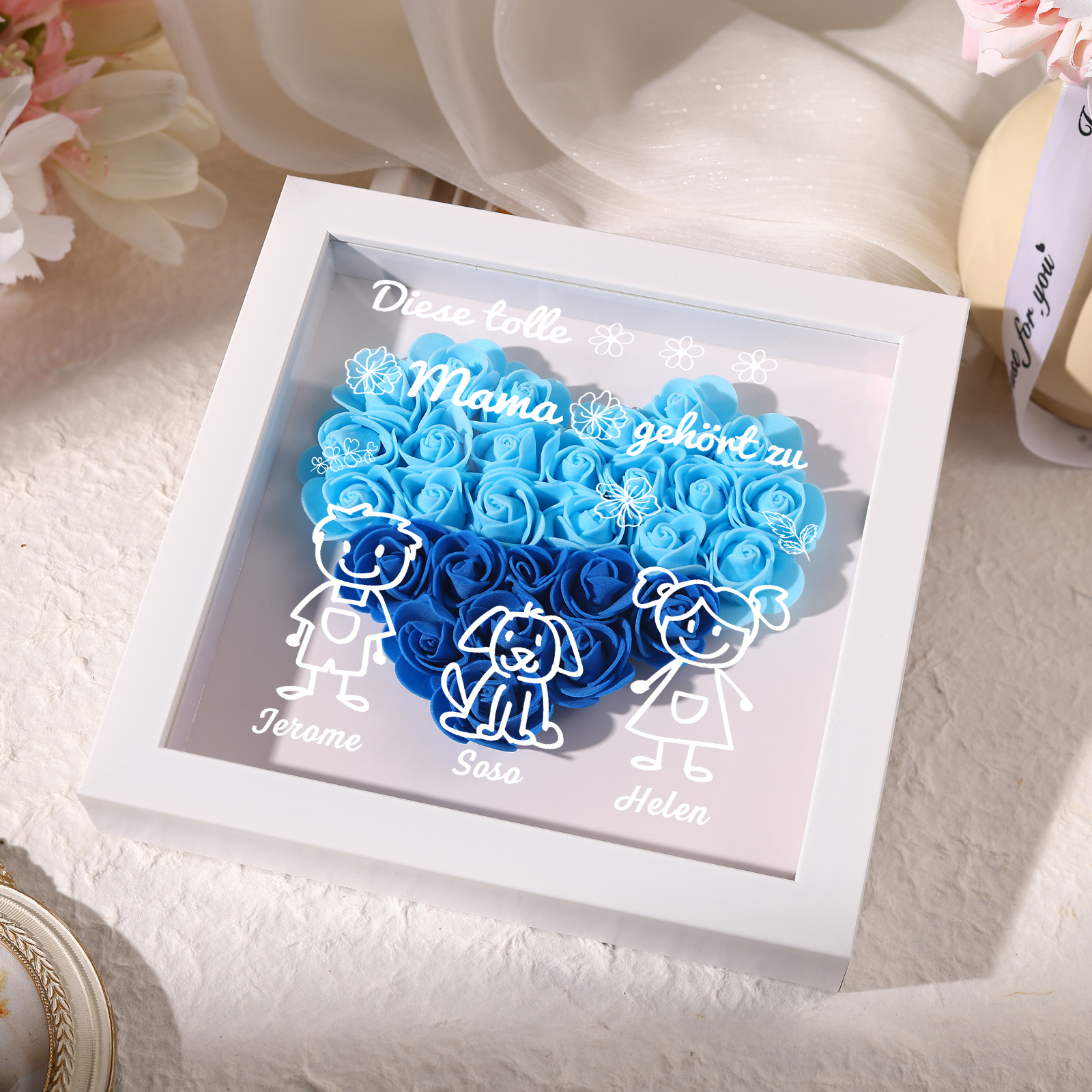 Kettenmachen Mama Dichtetafelrahmen Deko-Personalisierbare 2 Namen Blume Ornament für Mutter 34.89