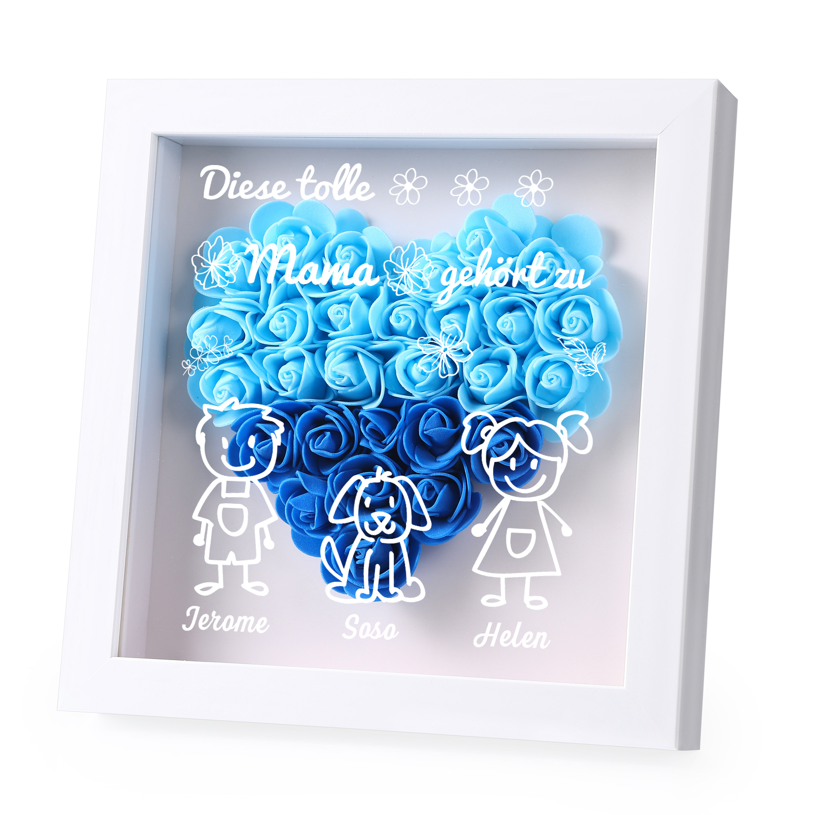 Mama Dichtetafelrahmen Deko-Personalisierbare 3 Namen & Muster Blume Ornament für Mutter-Diese tolle Mama gehört zu....