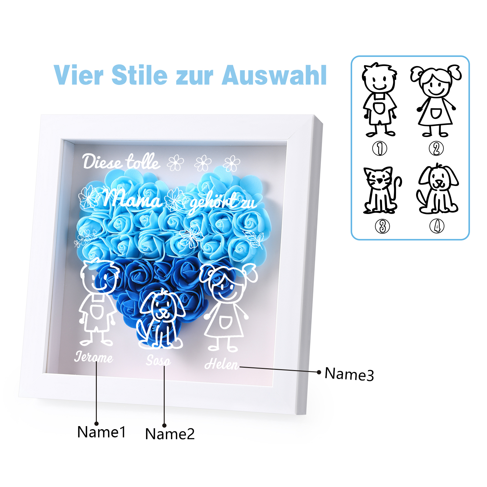 Mama Dichtetafelrahmen Deko-Personalisierbare 3 Namen & Muster Blume Ornament für Mutter-Diese tolle Mama gehört zu....