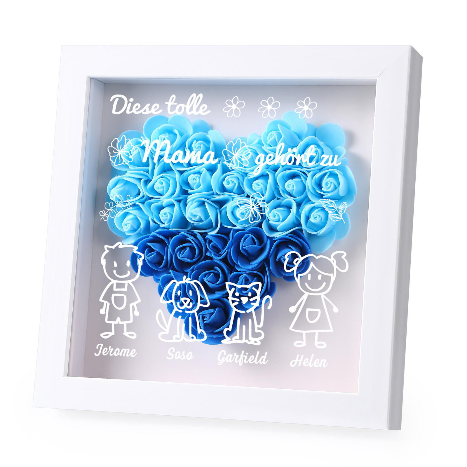 Mama Dichtetafelrahmen Deko-Personalisierbare 4 Namen & Muster Blume Ornament für Mutter-Diese tolle Mama gehört zu....
