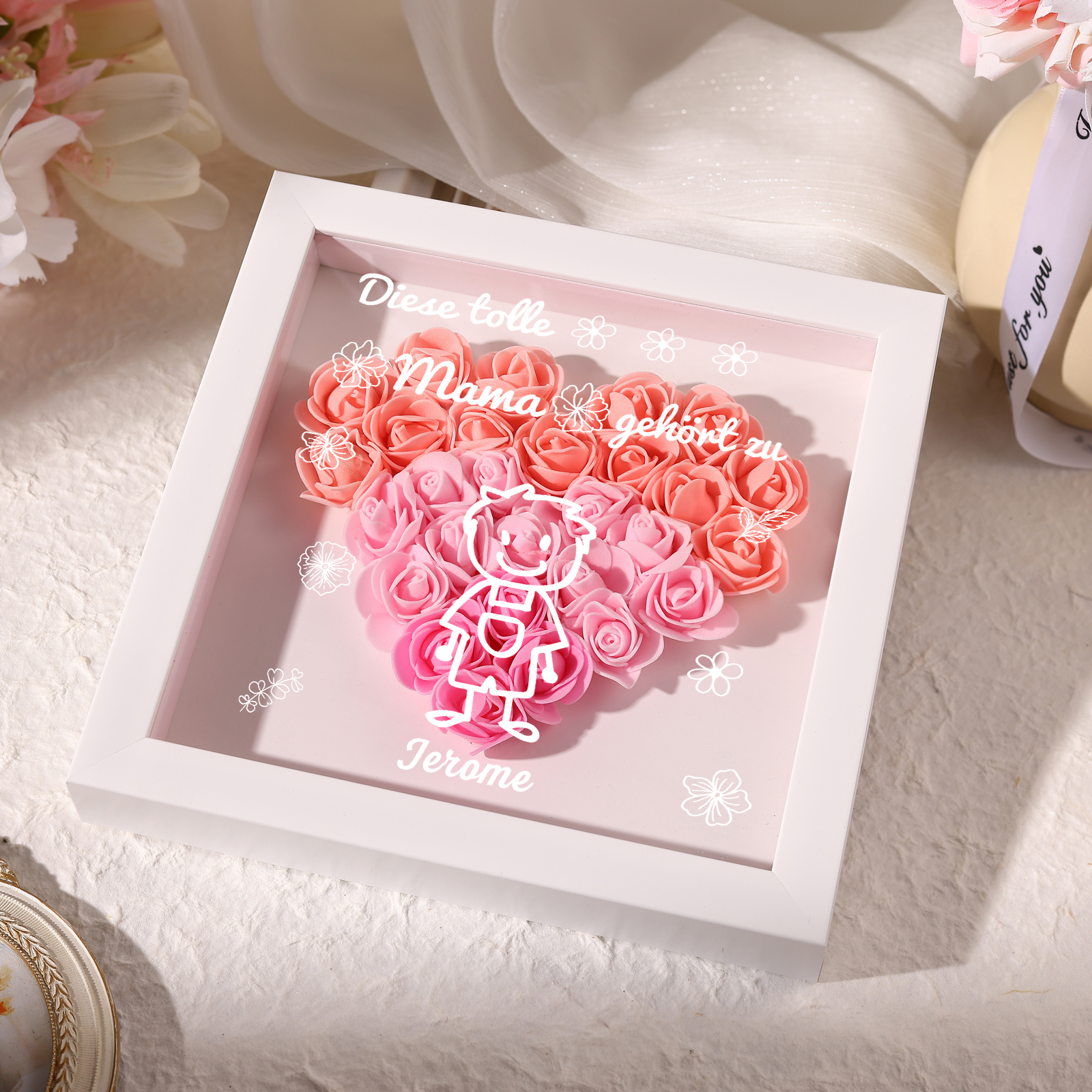 Mama Dichtetafelrahmen Deko-Personalisierbare 1 Name & Muster Blume Ornament für Mutter