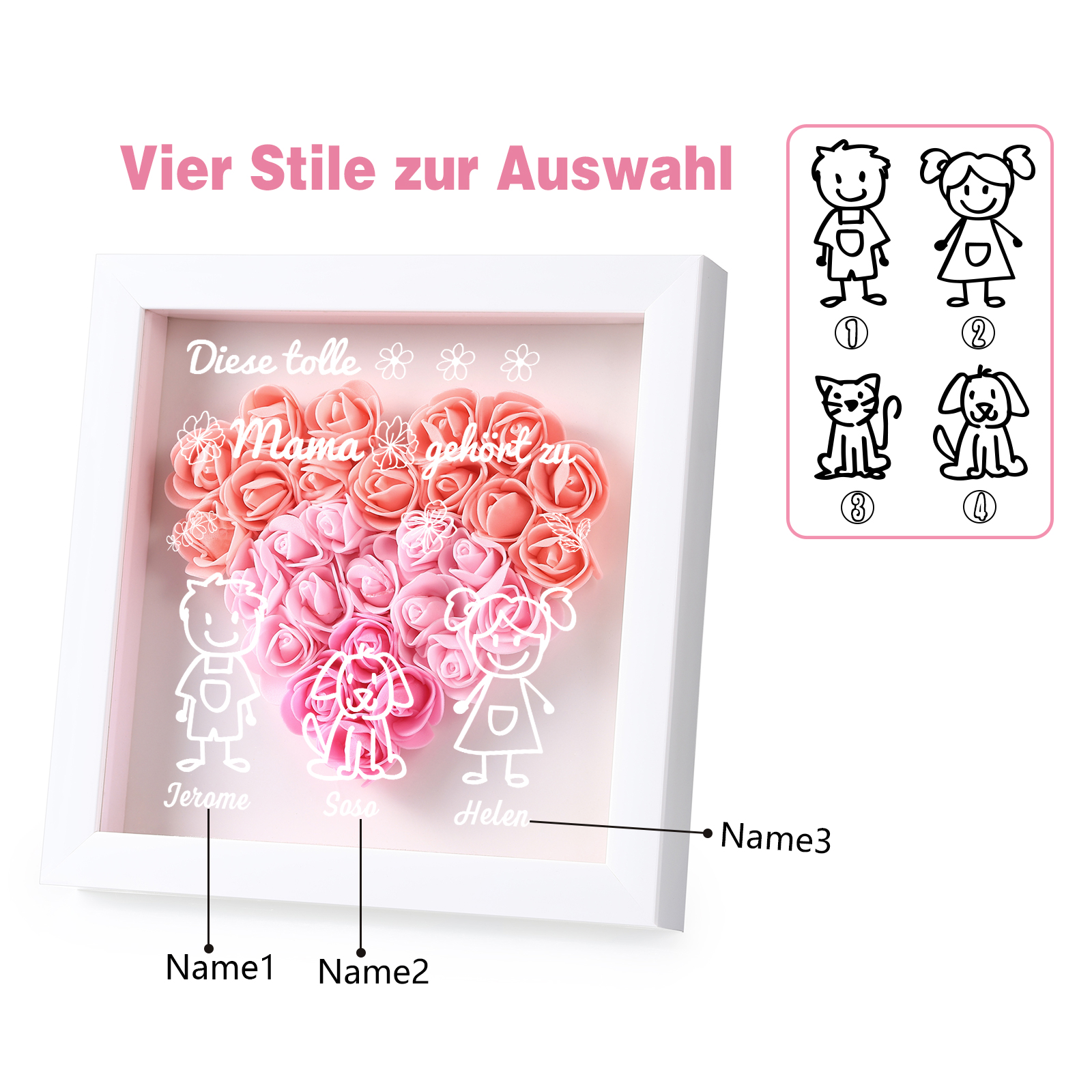 Mama Dichtetafelrahmen Deko-Personalisierbare 3 Namen & Muster Blume Ornament für Mutter-Diese tolle Mama gehört zu....