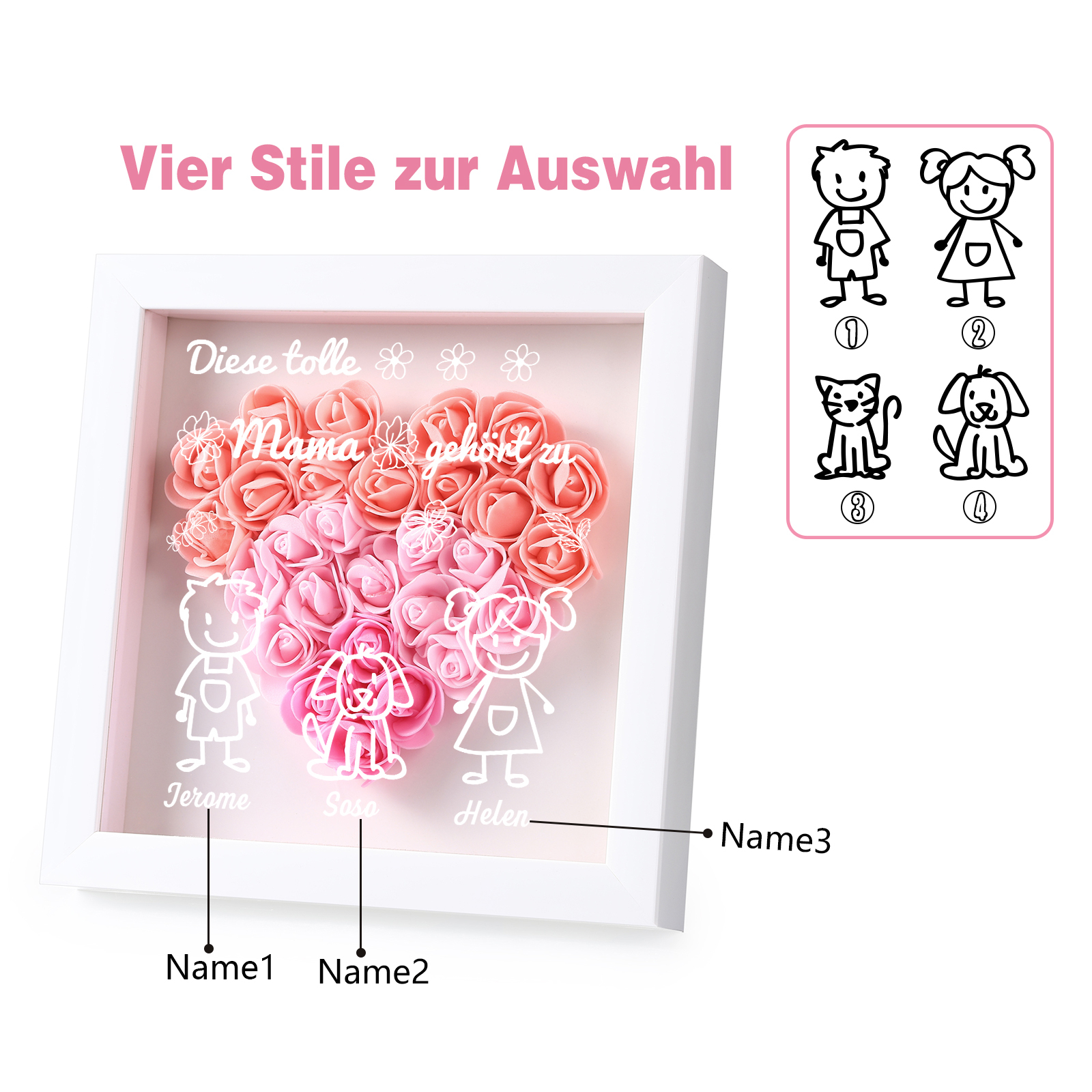 Mama Dichtetafelrahmen Deko-Personalisierbare 3 Namen & Muster Blume Ornament für Mutter-Diese tolle Mama gehört zu....