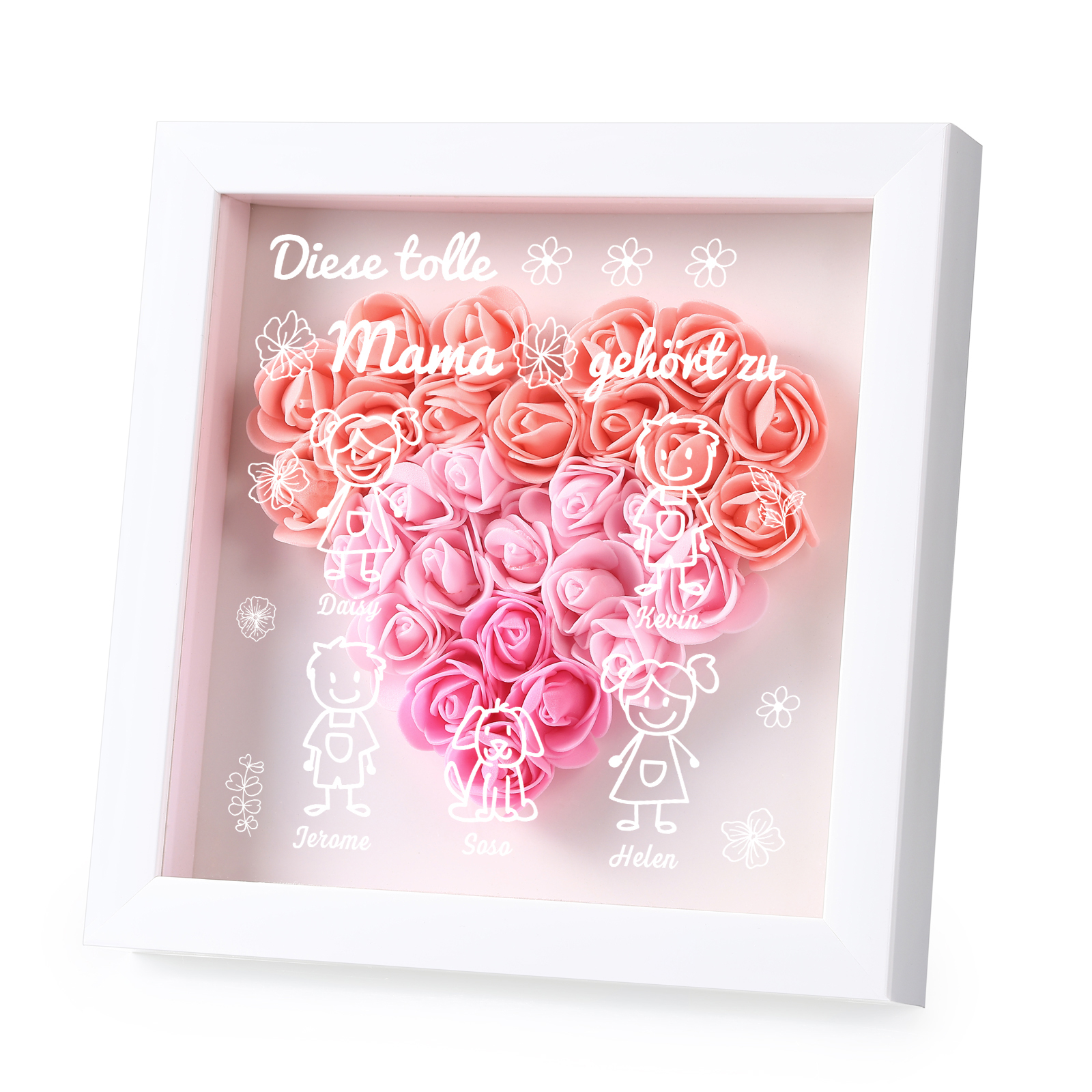 Mama Dichtetafelrahmen Deko-Personalisierbare 5 Namen & Muster Blume Ornament für Mutter-Diese tolle Mama gehört zu....