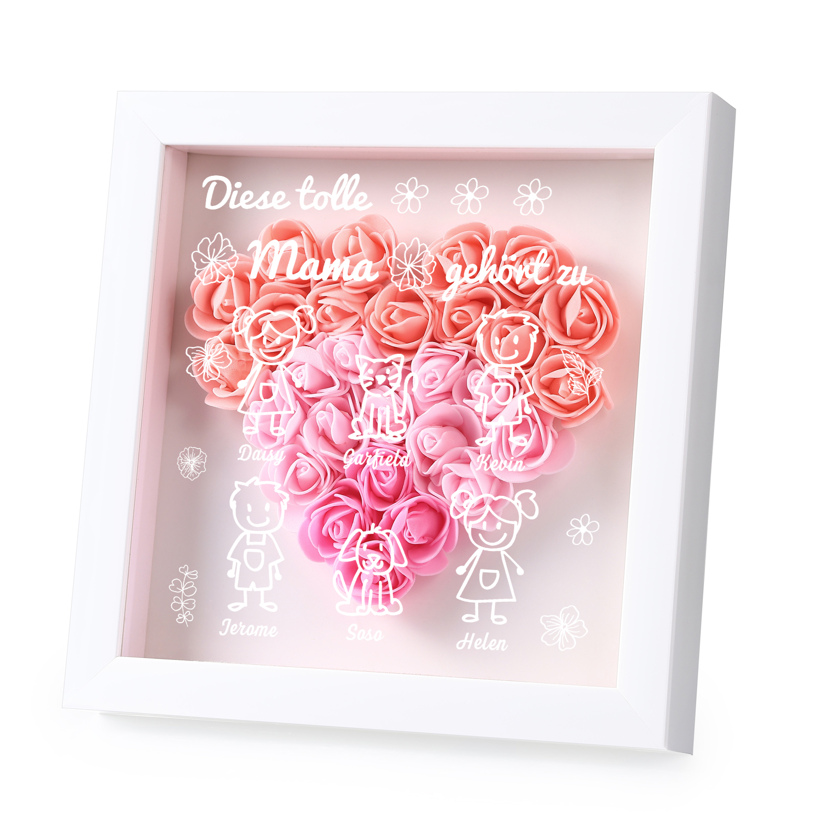 Mama Dichtetafelrahmen Deko-Personalisierbare 6 Namen & Muster Blume Ornament für Mutter-Diese tolle Mama gehört zu....
